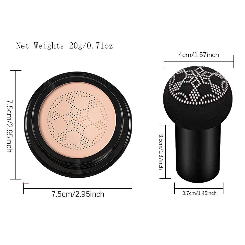 Air Cushion CC Cream Mushroom Head Cushion Foundation, BB Cream Face Makeup for Mature Skin Moisturizing Concealer Brighten Long-Lasting, Even Skin Tone for All Skin Types (2 PCS Nude)