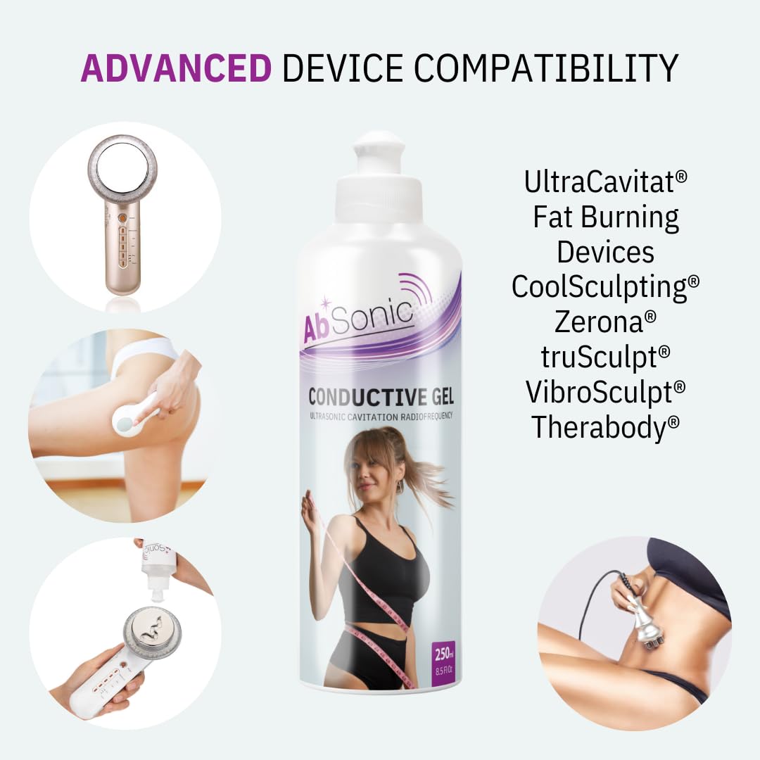 Absonic Conductive Gel for Body Devices: Cavitation, Radiofrequency, Body Sculpting Devices - Paraben-Free, 1-Pack