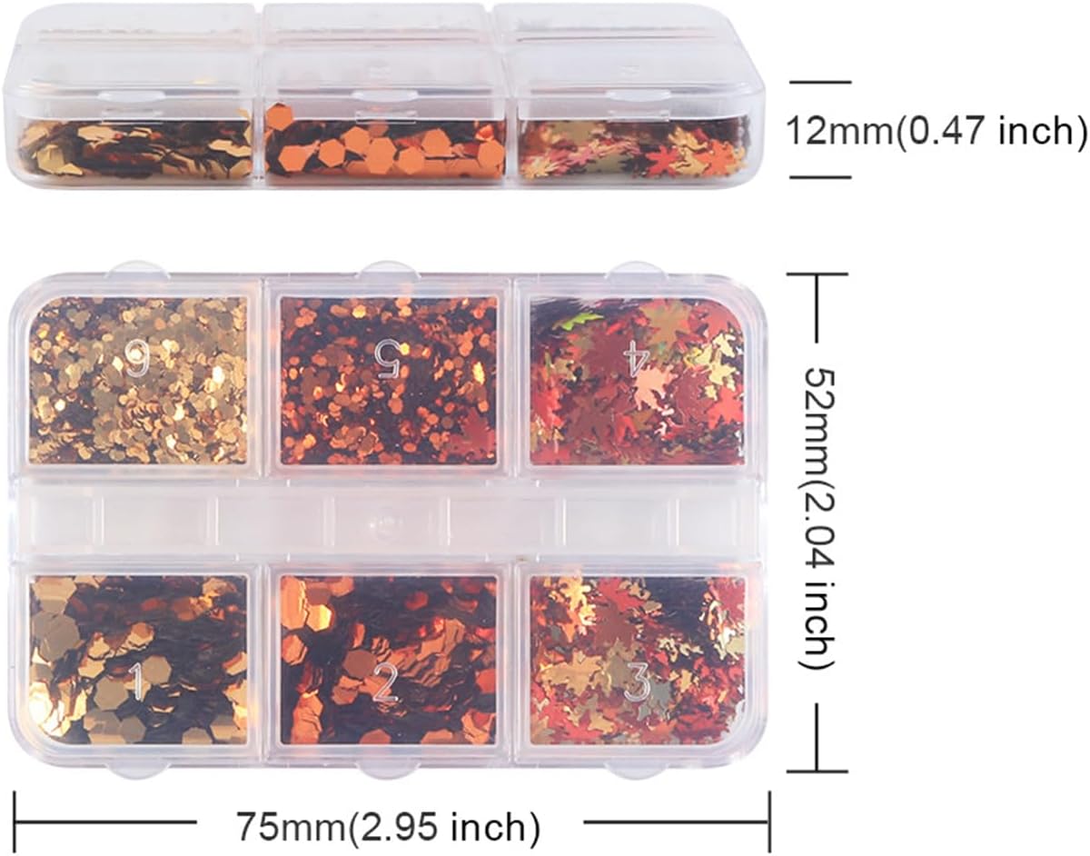 Thanksgiving Glitter Maple Leaf Nail Sequins Fall Nail Flakes Design Nail Charms Holographic Mixed Color 3D Confetti Autumn Nail Art Stickers Maple Leaves Nail Glitter Sequins for Women