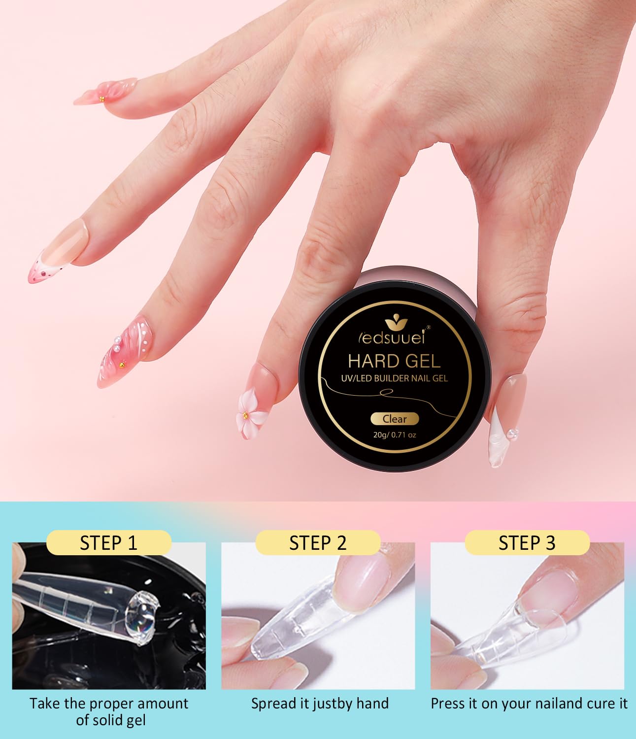 Solid Builder Gel for Nails LEDSUUEI - 2 Color Clear Pink 3D Nail Gel Sculpting Non-Sticky Hand Carving Glue Extension for Manicure Salon Home Decoration DIY 20g