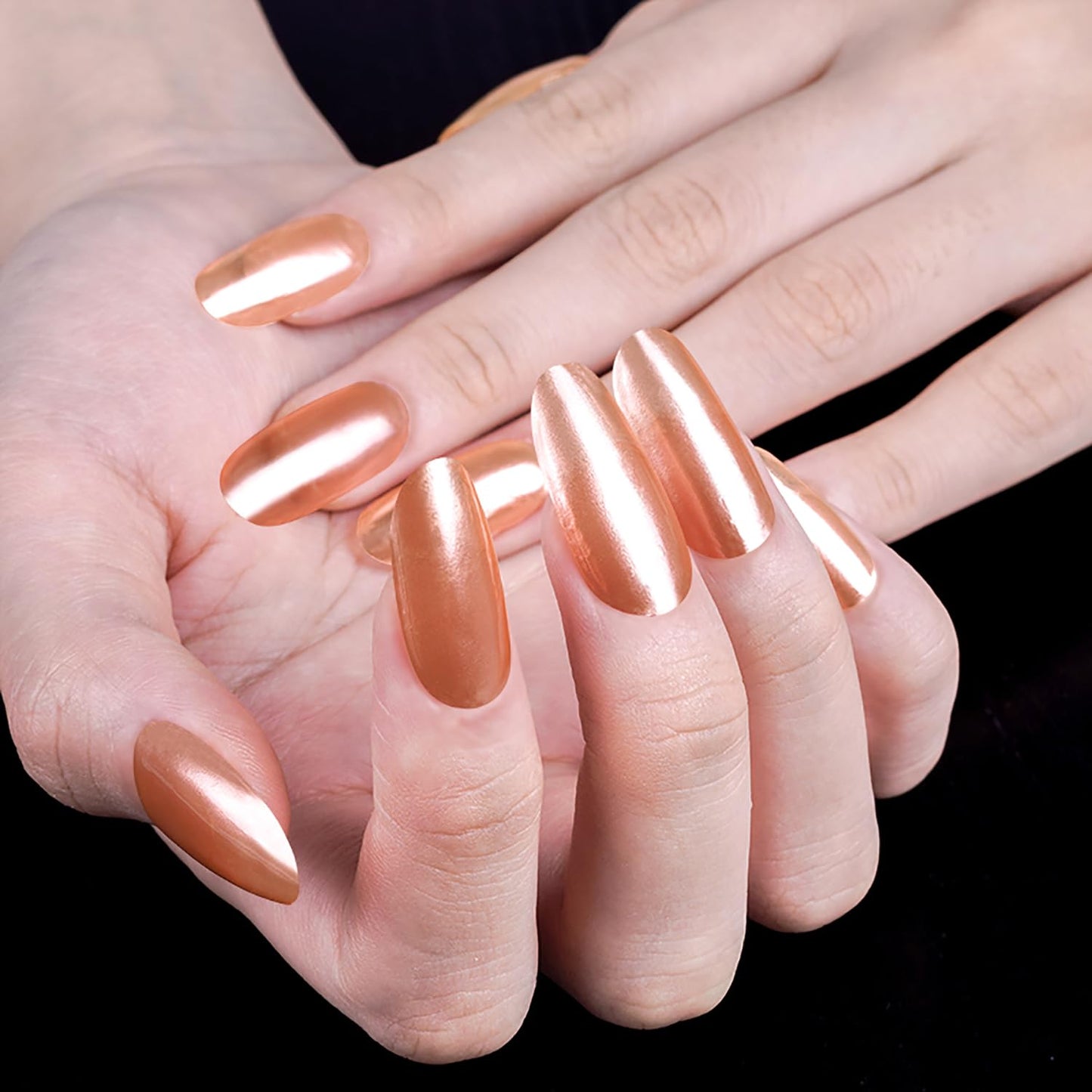 WOKOTO 20 Pcs Chrome Peach Pink Semi Cured Gel Nail Strips with Nail File & Wooden Stick Holographic Nail Gel Strips UV Light Gel Nail Stickers Full Nail Wraps Stick On Nails Color Strips for Women