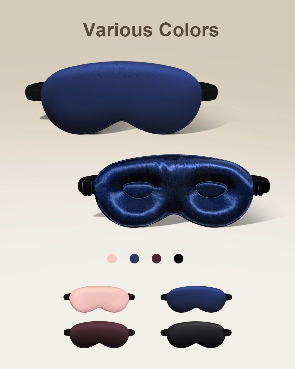 Luxury 22 Momme 100% Mulberry Silk Sleep Mask – 3D Eye Mask with Adjustable Strap, Gentle on Skin and Eyes, Provides Complete Light Blockage for Deep Sleep (Navy, Adjustable)