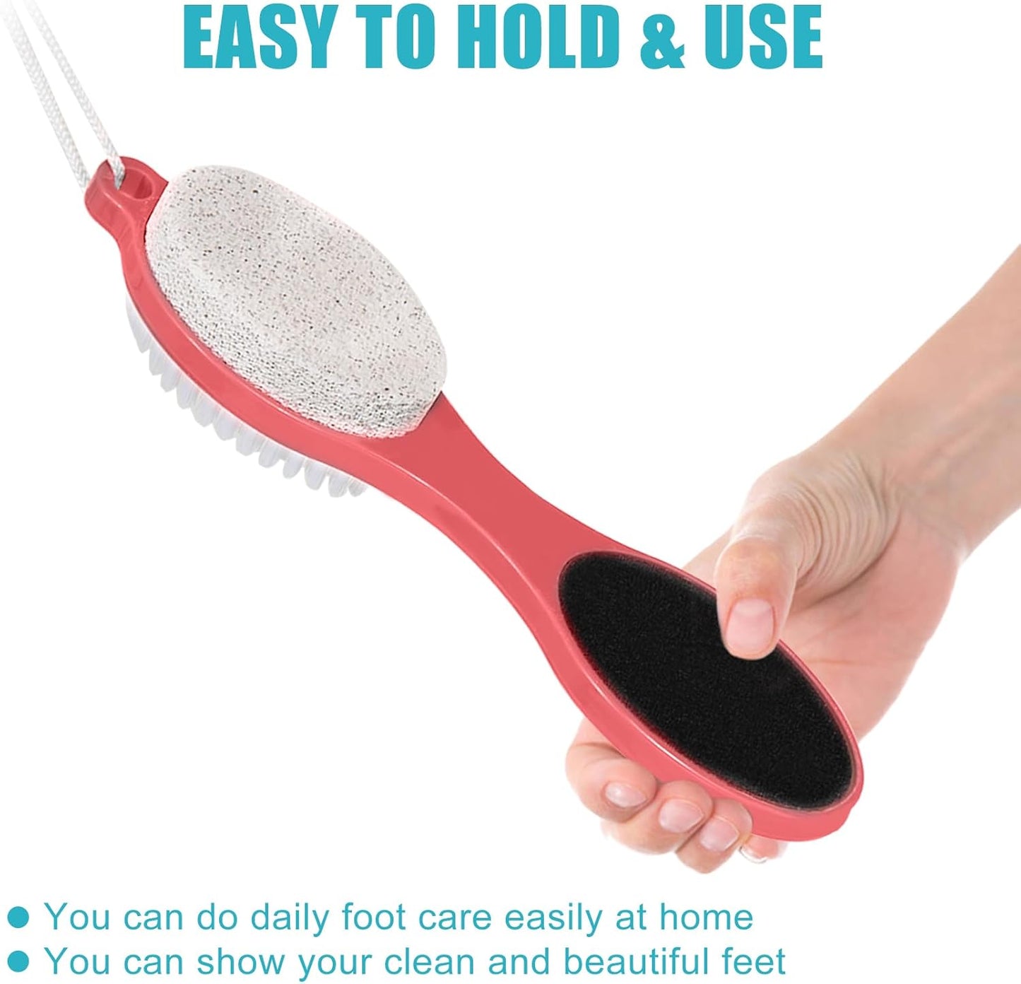 Foot File Callus Remover-2 Pcs 4 in 1 Foot Scrubber Dead Skin Remover for Feet,Pumice Stone, Foot Rasp and Sand Paper for Home Foot Care,Foot Brush for Shower (Red Pedicure Foot File)
