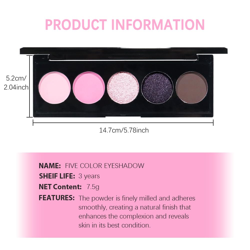 Pink Black Brown 5Colors Eye Shadow Palette Makeup with Mirror,Neutral Vegan Eyeshadow Palette for Older Women Waterproof Long Lasting Naturing-Looking sombras para ojos,Cruelty Free