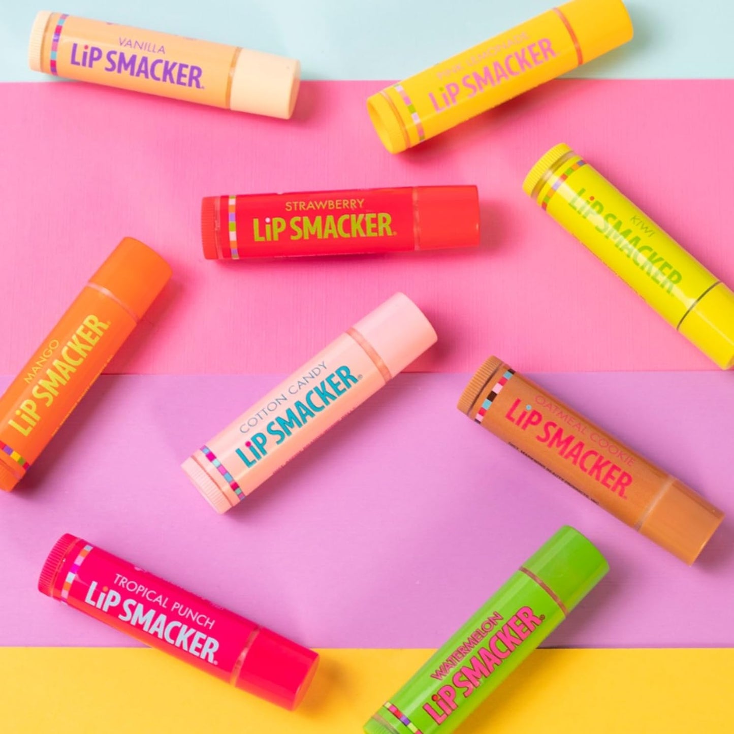 Lip Smacker Original & Best Holiday Flavored Lip Balm Party Pack, Oatmeal Cookie, Vanilla, Mango, Watermelon, Tropical Punch, Cotton Candy, Kiwi, Strawberry, Clear