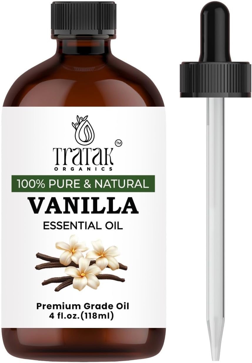 Vanilla Essential Oil 4 FL OZ – 100% Pure Sweet Scent, Therapeutic Grade for Diffuser, Skin Care, Relaxing Aromatherapy, DIY Candles & Perfume, Premium Quality with Glass Dropper