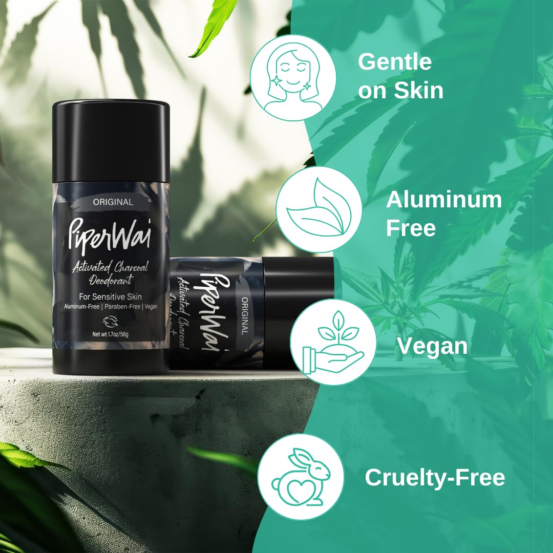 PiperWai Natural Deodorant w/Activated Charcoal | Odor Protection, Vegan, Aluminum Free, Shark Tank Product for Women & Men | Great for Travel, & Gifts | 2.6 oz (75g) Original Scented Stick