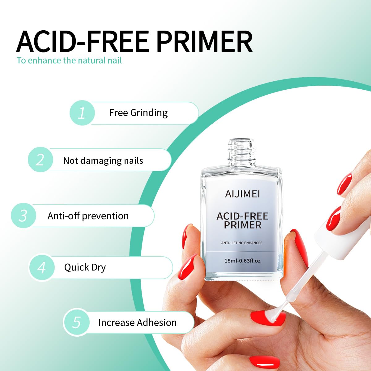AIJIMEI Professional Natural Nail Prep Dehydration and Acid Free Primer For Acrylic False Nail Tips Bond Base Gel Nail Polish and Quick Drying Adhesive Dehydrator Set(18ml/0.63fl.oz