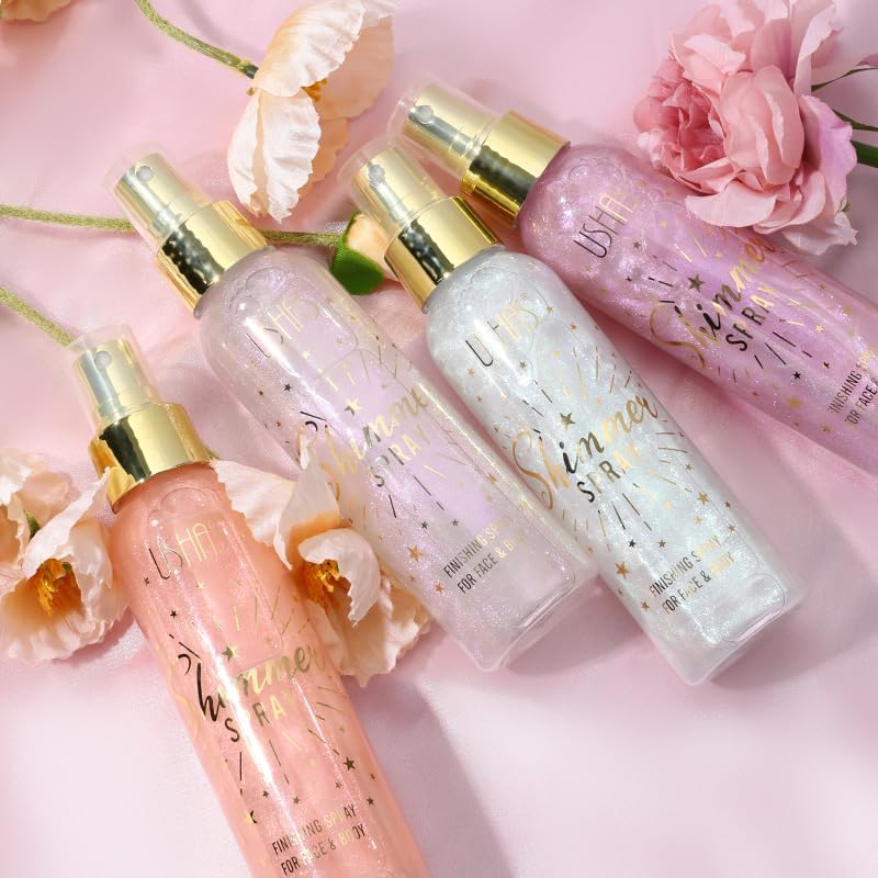 USHAS Body Glitter Spray 3.72 fl.oz - Temporary Body Shimmer Spray for Face, Hair, Clothing, Long Lasting Quick-Drying Shiny for Music Festival Rave (01)