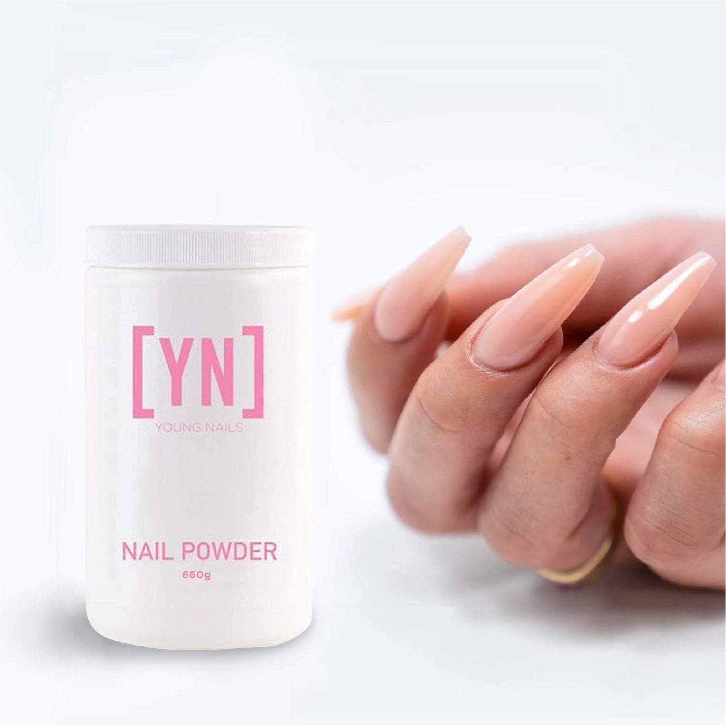 Young Nails Acrylic Cover Powder - Self-Leveling Acrylic Nail Powder, Clear Nude Pink White Acrylic Powder for Nail Extenstion, Professional Grade, Superior Adhesion, Color - Pink, 660g