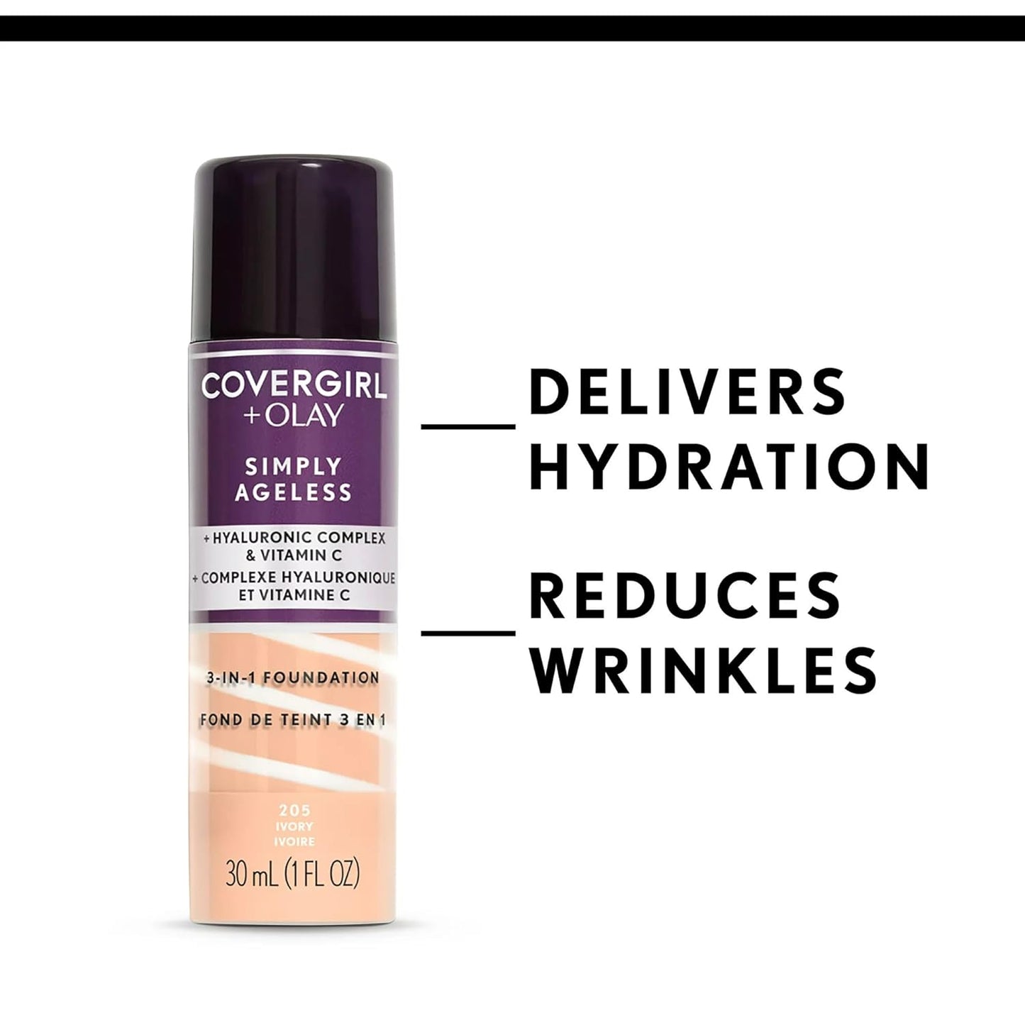 CoverGirl & Olay Simply Ageless 3-in-1 Liquid Foundation, Matte Finish, Hyaluronic & Vitamin C Formula, Soft Sable, 1 Count