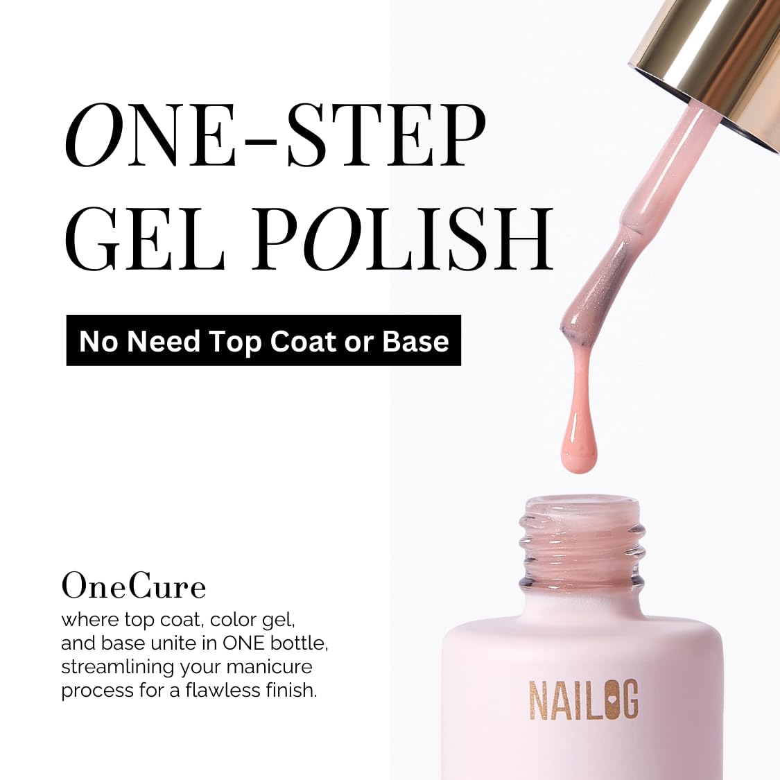 NAILOG One Step Pink Gel Nail Polish 12ml Top Coat Color Gel Base 3-In-1 Formula Soak Off UV Gel Polish for Home DIY & Gifting | Baby Pink