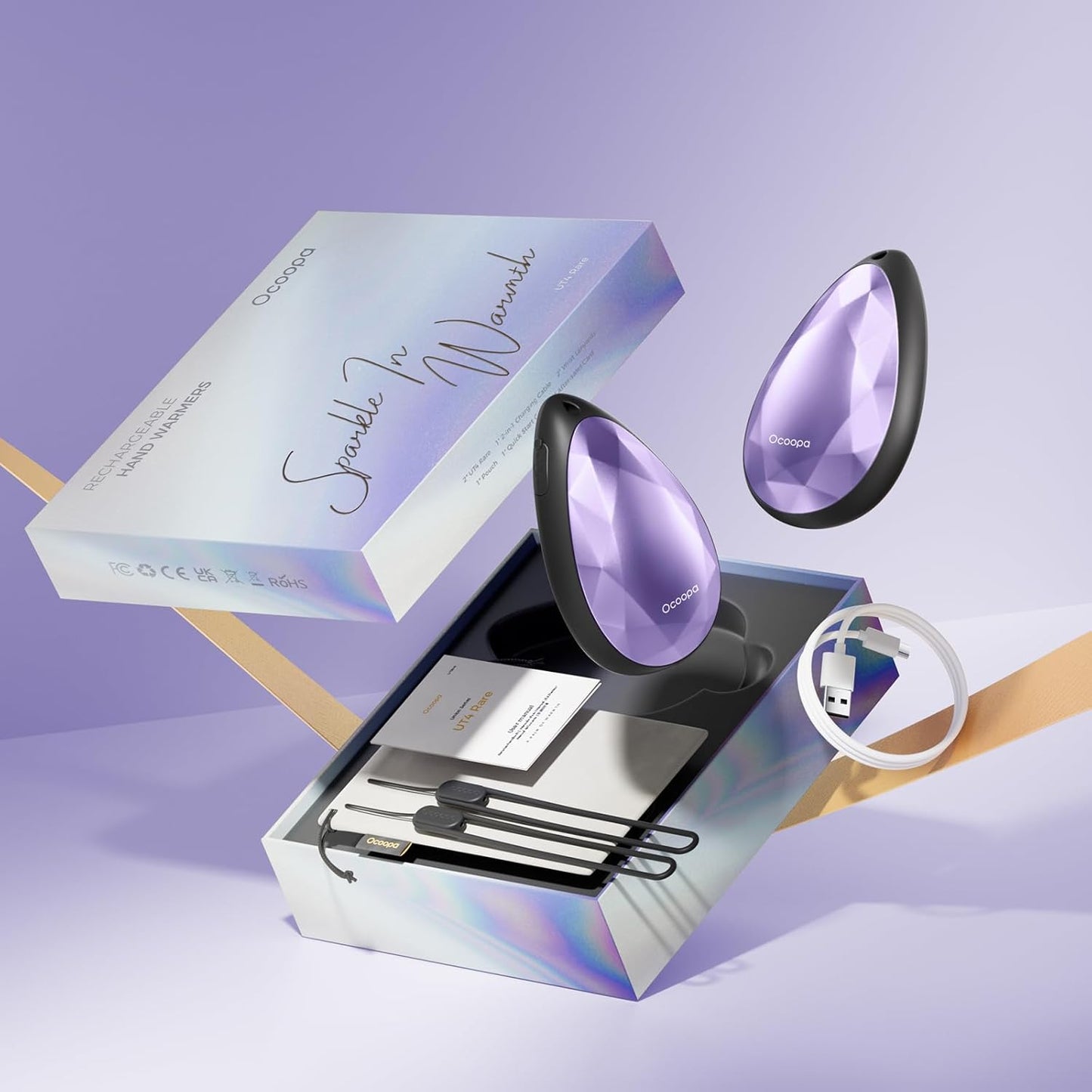 OCOOPA Women Rechargeable Hand Warmers 2 Pack, Portable, Stylish, Diamond-Shape Magnetic Electric Handwarmer, Reusable Pocket Heater, 2025 Tech Gifts for Christmas, Raynaud, Hiking, Camping, UT4 Rare