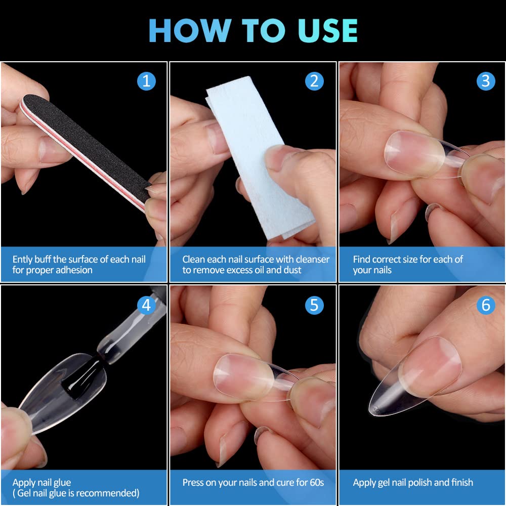 INFELING Almond Nail Tips - 500Pcs Almond Full Cover Nails for Acrylic Nails Professional, Clear Fake Nails with Box for Nail Salons and DIY Nail Art, 10 Size