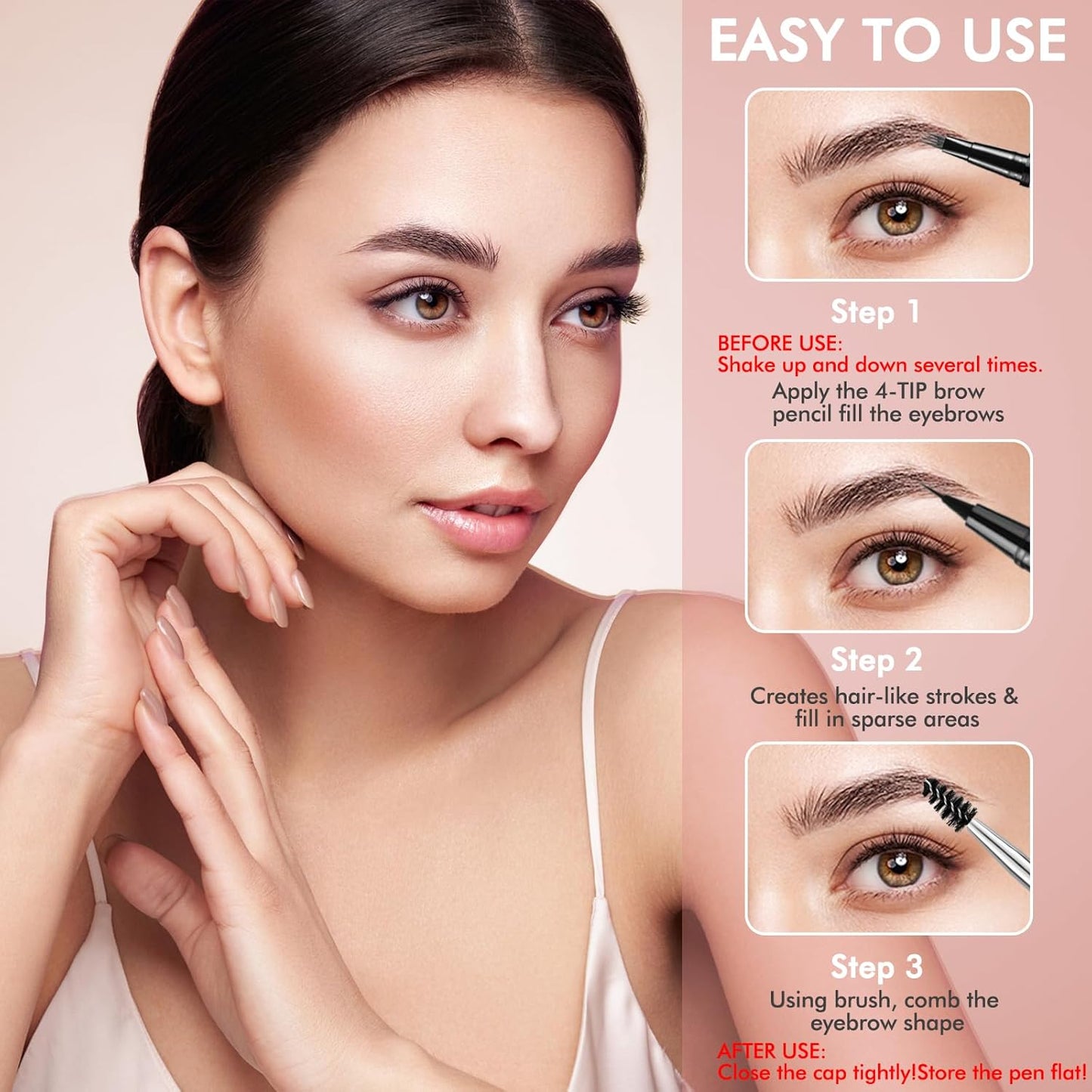 LAVONE Eyebrow Pen,2-IN-1 Dual-ended Waterproof Eyebrow Pencil,with 4 Tip Microblading Eyebrow Pen and Ultra-Precise Brow Pencil,Dual-ended Eyebrow Brush,for Natural Looking - Black Brown