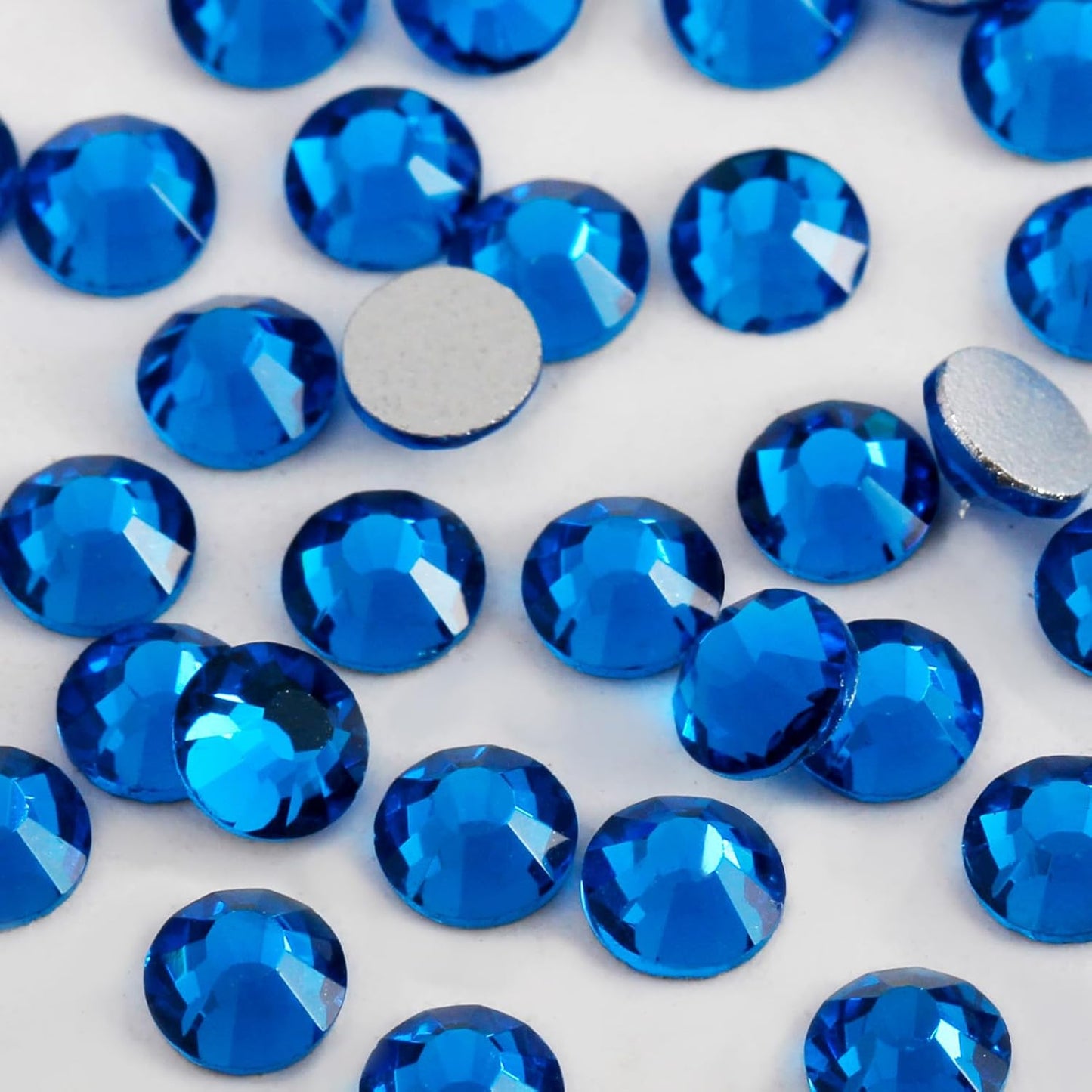 3000 PCS SS10 Flatback Rhinestones,12-Facet Diamond-Cut Glass Gems for Nail Art,Clothing,DIY Crafts,Glue-On Decoration Stones with Silver Backing,Capri Blue