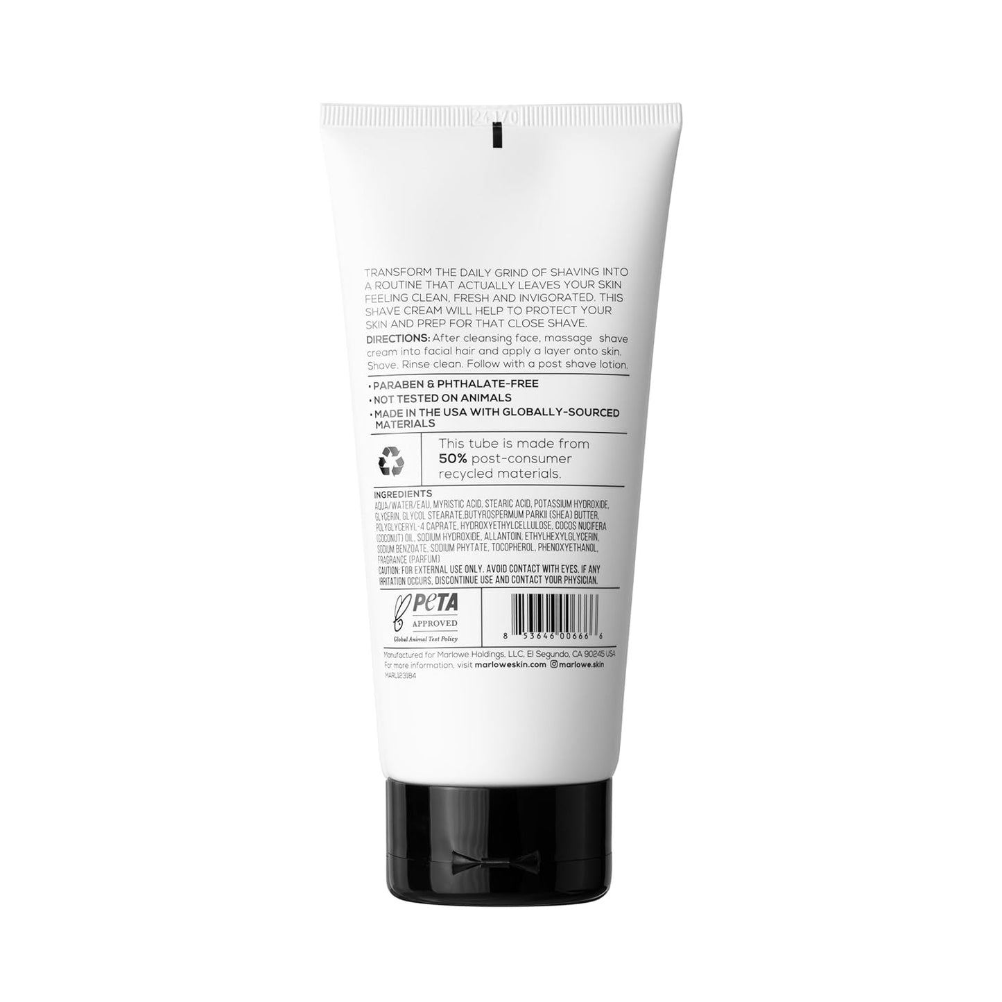 MARLOWE. No. 141 Shave Cream 6 oz, Conditioning Shaving Cream with Shea Butter & Coconut Oil, Smooths & Protects for a Close Shave, Aloe Citron Scent