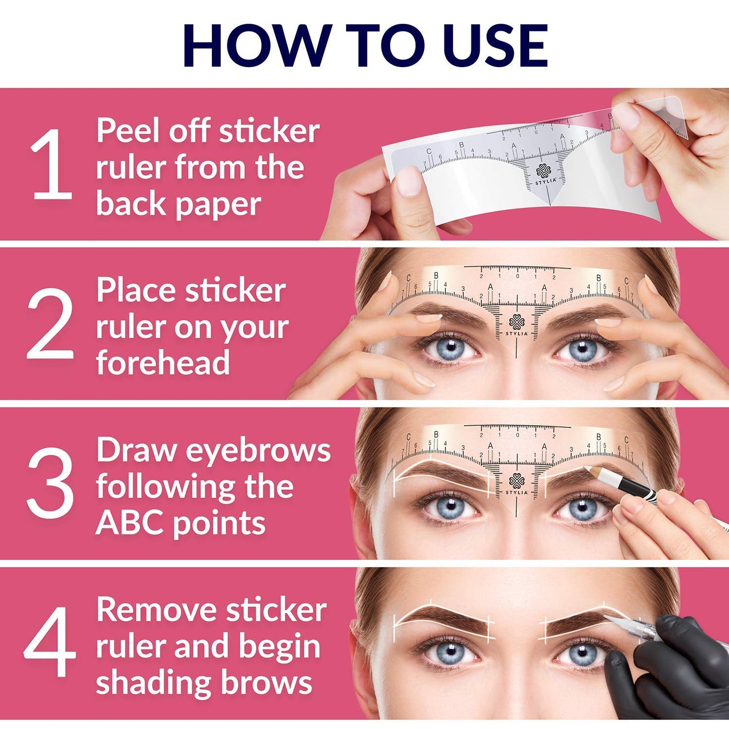 Stylia Eyebrow Stencil Kit for Women – 100 Pack, Precision Brow Mapping Tool for Shaping, Best Eyebrow Stencils for Older Women & Beginners, Strong Adhesive, Universal Fit, Reusable Brow Templates