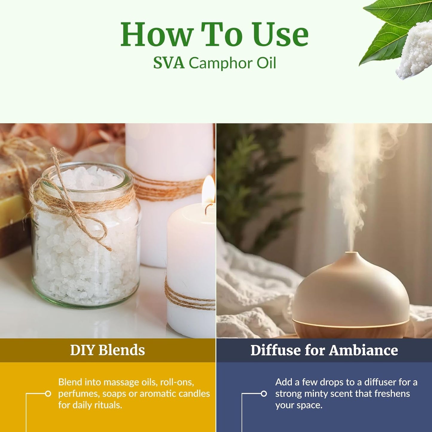 SVA Camphor Essential Oil – 4 Fl Oz – 100% Natural Camphor Oil - for Diffuser, Hair Care, Face, Skin Care, Aromatherapy, Scalp and Body Massage, Soap and Candle Making – with Dropper