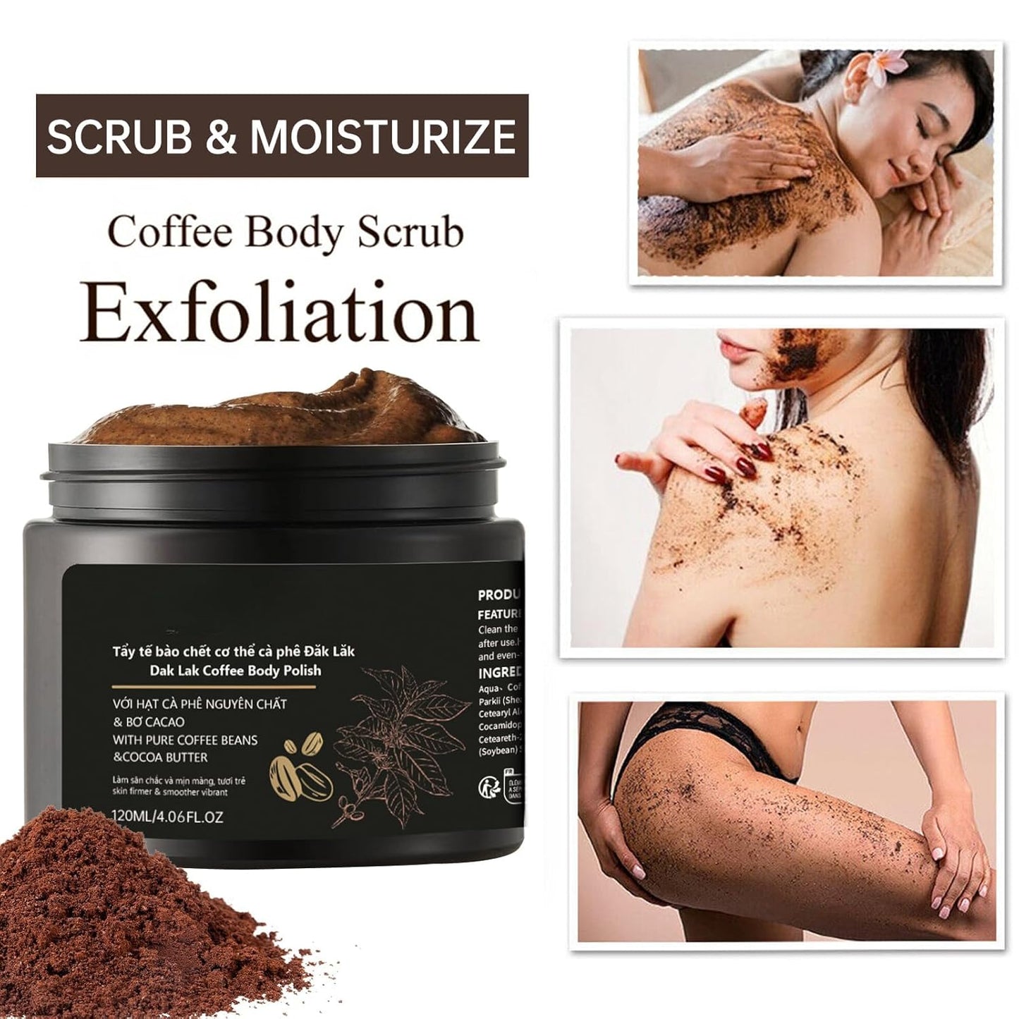 Coffee Body Scrub 4.05 oz - Moisturizing and Exfoliating Body, Face, Hand, Foot Scrub - Fights Stretch Marks, Fine Lines, Wrinkles - Great Gifts for Women & Men (1PC, Coffee Body Scrub)