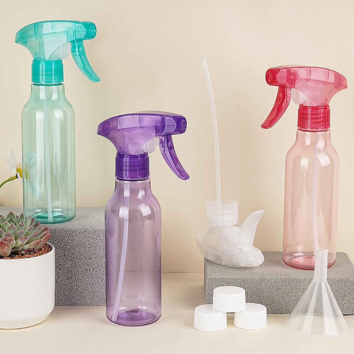 Cosywell 3 Pack Plastic Spray Bottles 8.8oz/260ml Empty Spray Bottle for Cleaning Mist/Stream Heavy Duty Water Spraying Bottle for Cooking Solutions Essential Oils Hair Care(Green Pink Purple)