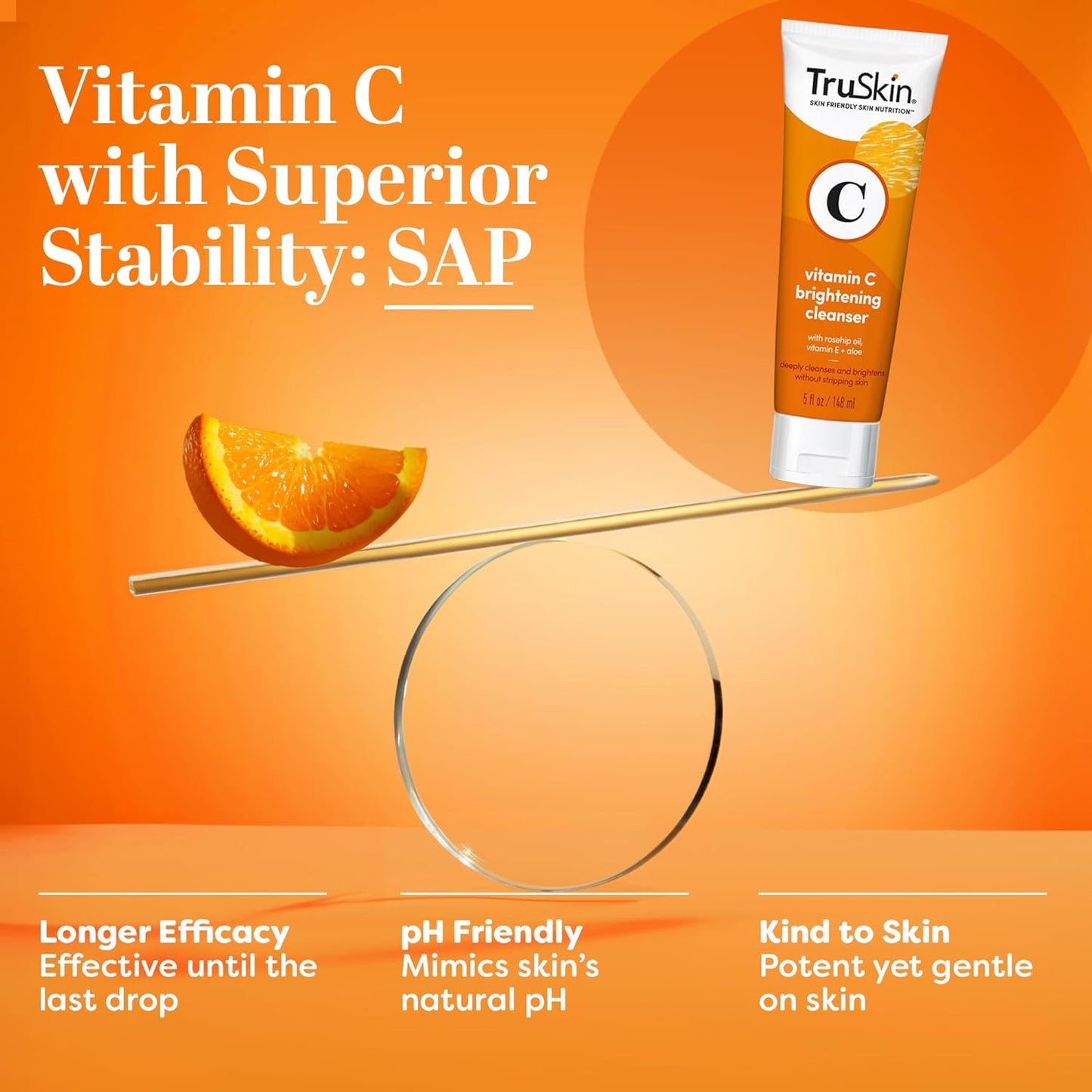 TruSkin Vitamin C Cleanser for Face - Brightening Face Wash with Vitamins C & E, Rosehip Oil, Aloe Vera and MSM - Deep Clean and Refresh for Radiant, Healthy-Looking Skin, 5 fl oz