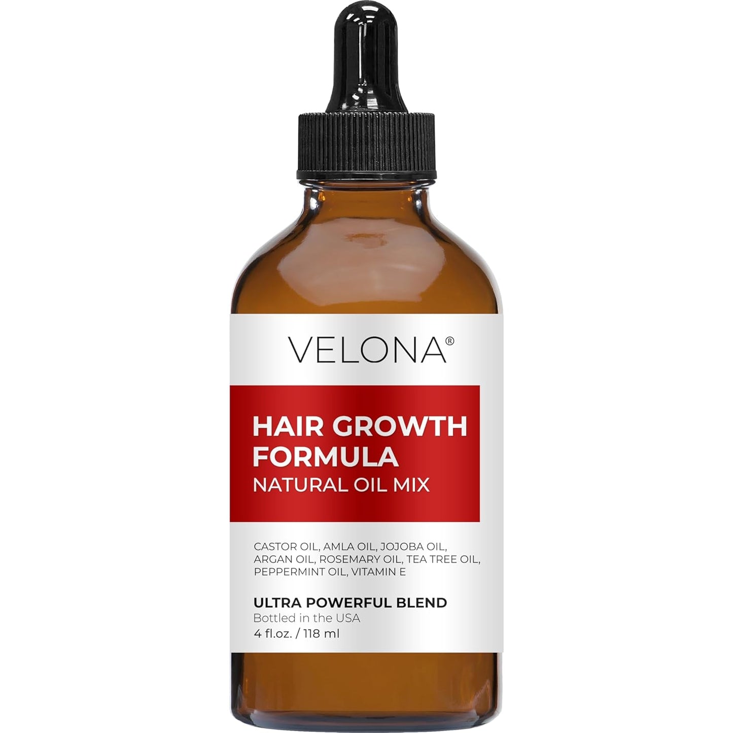 velona Hair Growth Formula - 4 oz | Castor, Amla, Jojoba, Argan, Rosemary, Peppermint, Tea Tree Oils, Vitamin E | Natural Mix with Organic Carrier and Essential Oils