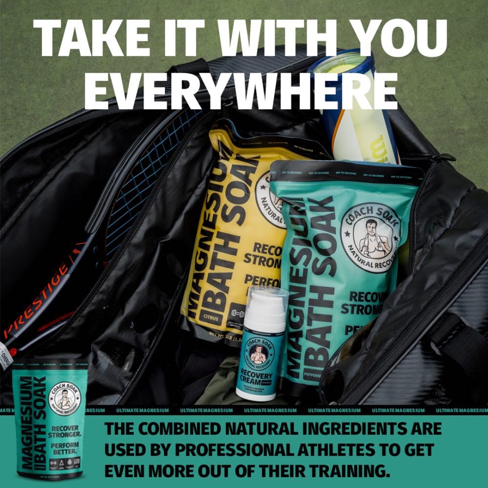 Coach Soak Epsom Salt Bath Soak Alternative - Magnesium Flakes & Mineral Bath Salts with 21 Minerals - Muscle & Joint Support - 3 lb (1 Pack) - Cooling Peppermint