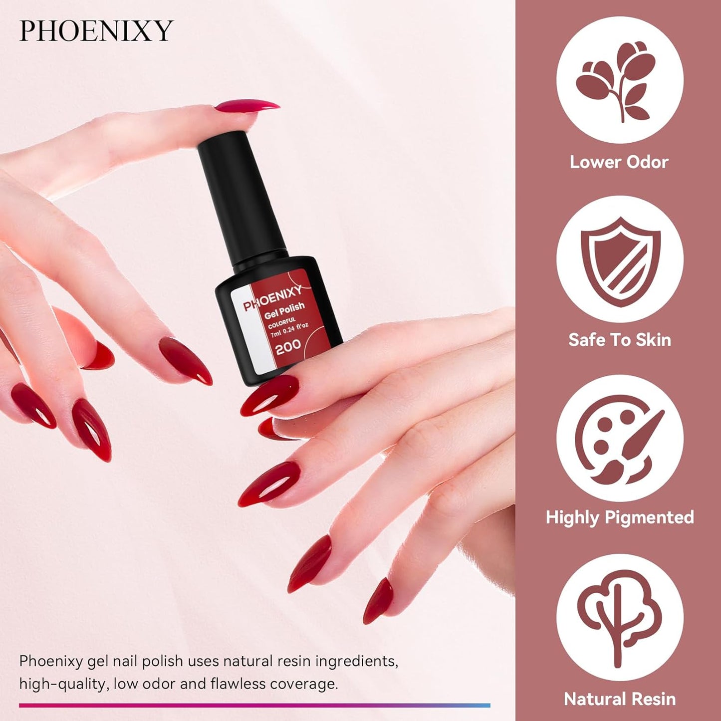 phoenixy Gel Nail Polish 25+5 PCS Gel Nail Polish Kit with Base Coat Glossy Matte Gold Glitter and Silver Glitter Top Coat Pink Red Green Starter Gift for Women