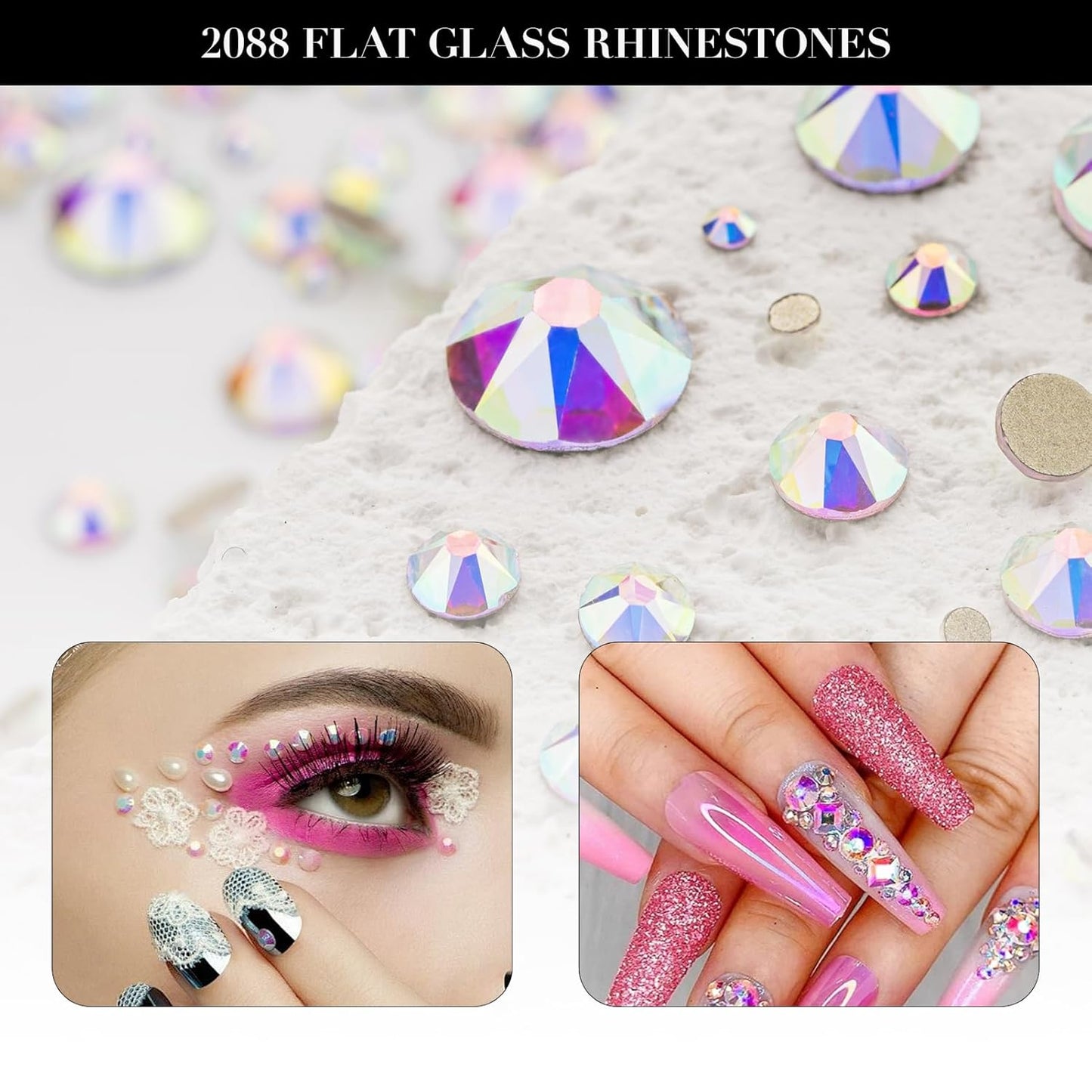Novani Crystal AB Rhinestones 1440pcs Flat Back Round Rhinestone Style 2088 Sparkly Crystal Gemstones for Nail Art and Crafting SS20,4.6-4.8mm