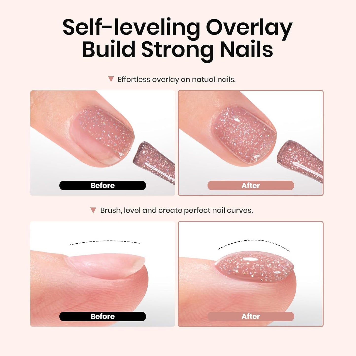 Beetles Rubber Base Color Gel Nail Polish, 6 Colors 5 IN 1 Nude Rubber Base Gel Neutral Sheer Pink Peach Glitter Nail Polish for Thin Nails Soak Off Nail Art Design Gifs for Women