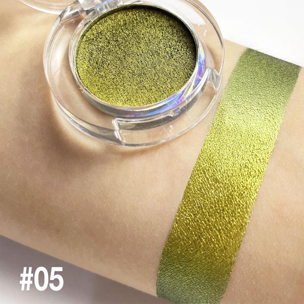 evpct Gold Green Shimmer Chameleon Single Eye Shadow Palette Makeup for Older Women, Glitter Metallic Duochrome Duo Chrome Multichrome Gothic festival Eyeshadow Palette, Face Loose Glitter Eyeshadow