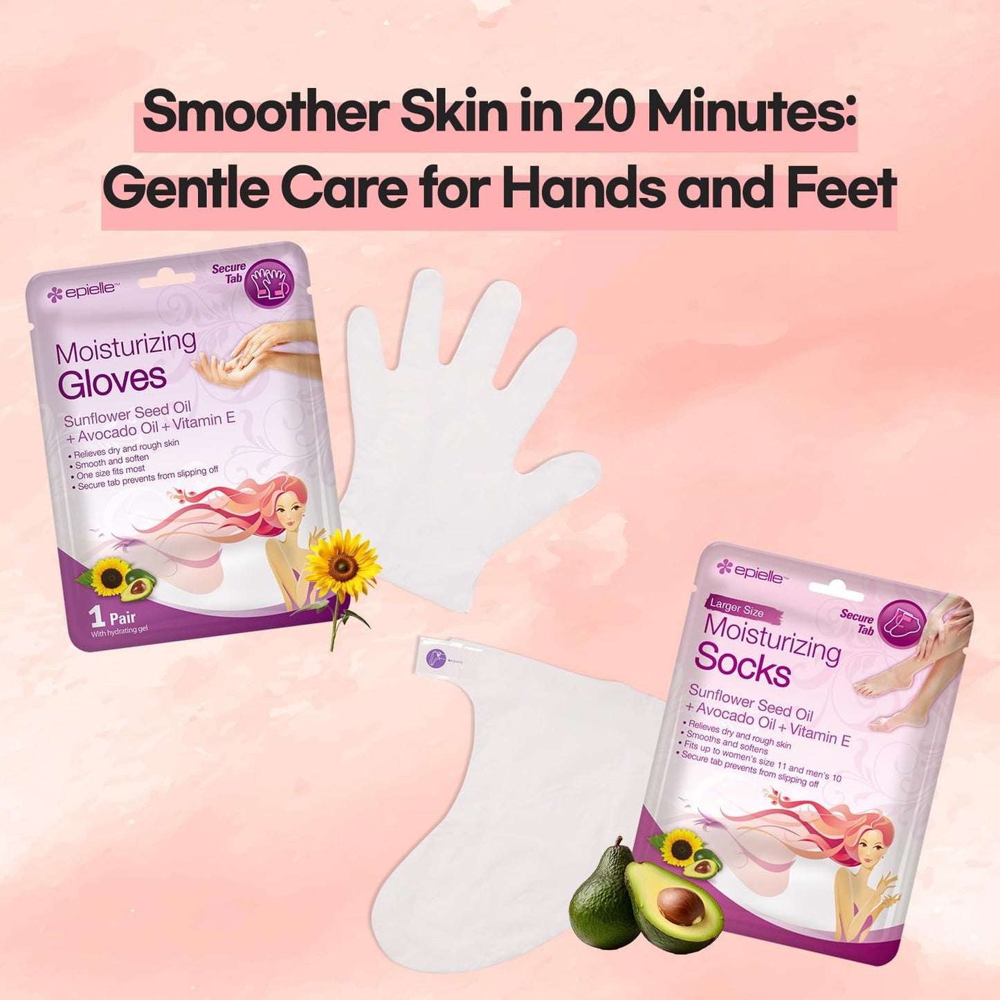 Epielle Moisturizing Foot Masks 6 Pairs, Deep Moisturizing Socks for Dry Feet & Cracked Heels, Relieve and Soften with Sunflower Seed Oil & Avocado Oil, Korean Skin Care, Spa Self Care Gifts for Women
