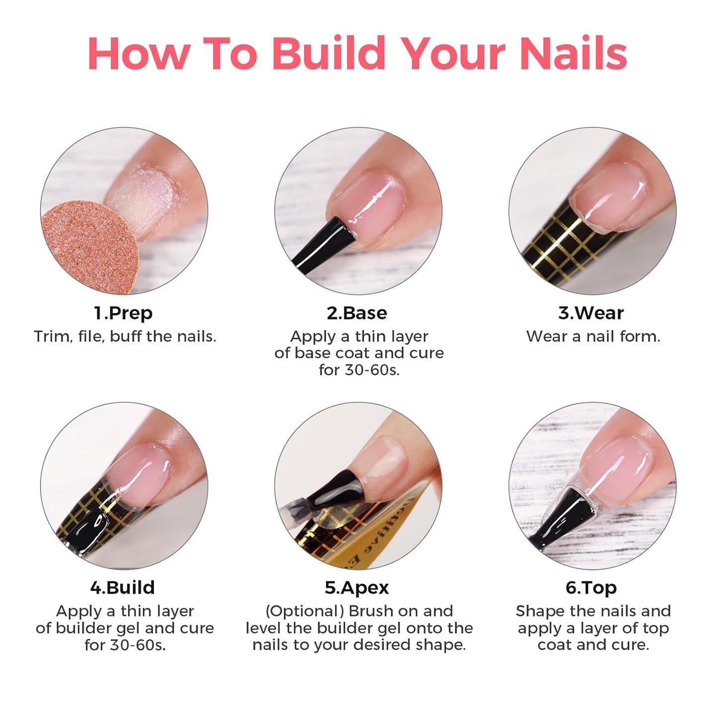 Builder Gel for Nails, 60g Sheer Pink Hard Gel for Nail Extension with 10 Nail Forms, Strengthener & Thickening, UV LED Lamp Cured Sculpture, Repair Broken Nails, Salon DIY Manicure Kit