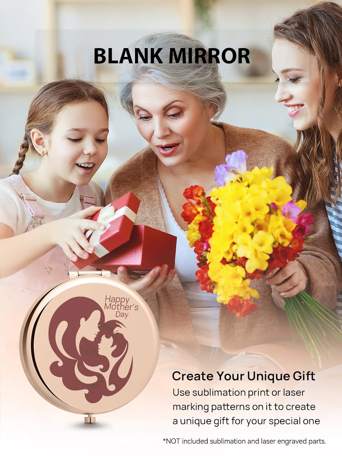 Compact Mirror for Purse, Double-Sided 1X/2X Magnifying Metal Pocket Makeup Mirrors(Round, Rose Gold)