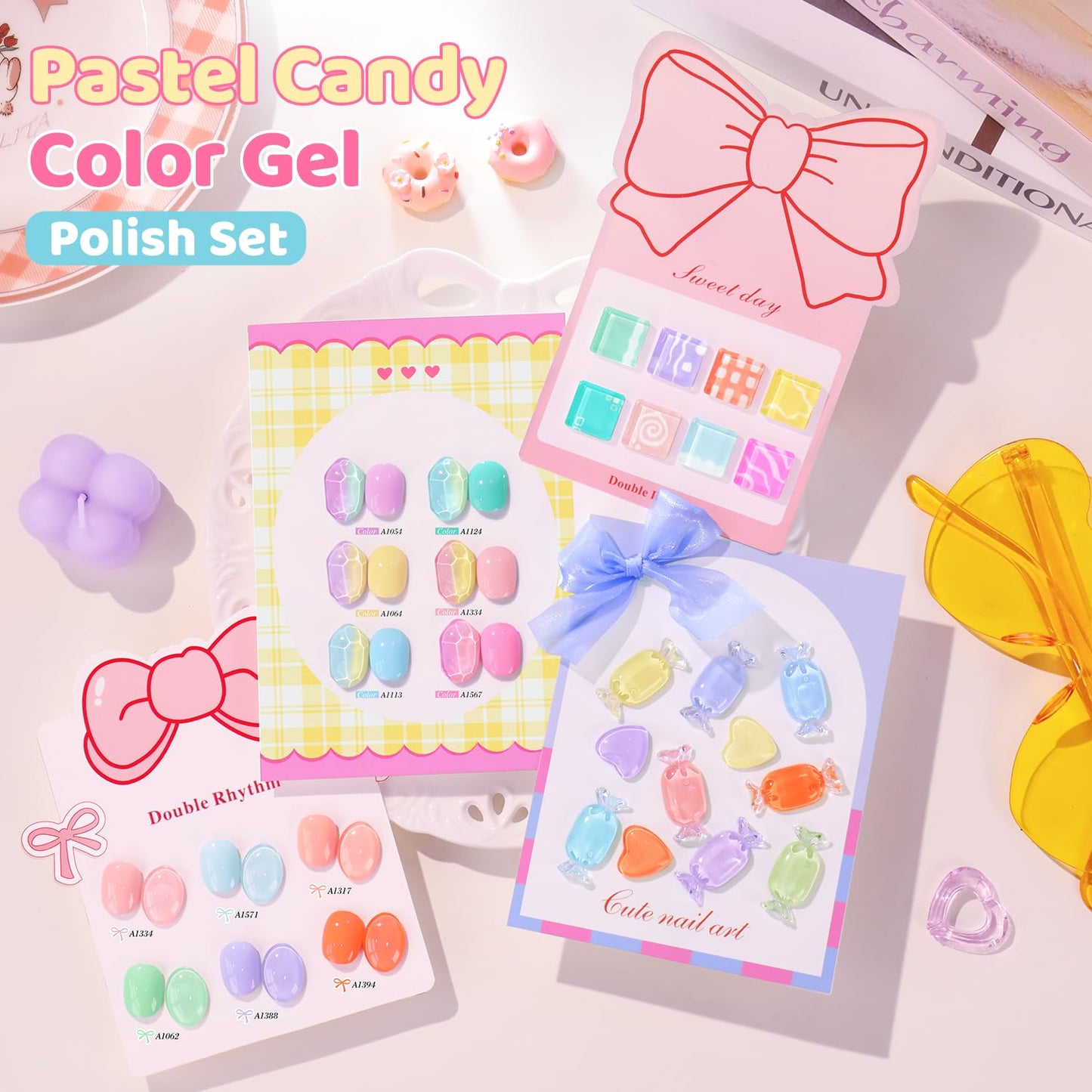 Double Rhythm 28Pcs 0.5Oz Gel Nail Polish Set Same Color Same Bottle Soak Off Gel Polish Kit Nail Art Manicure Salon DIY at Home for Women (Pastel Candy Collection-T24-5)