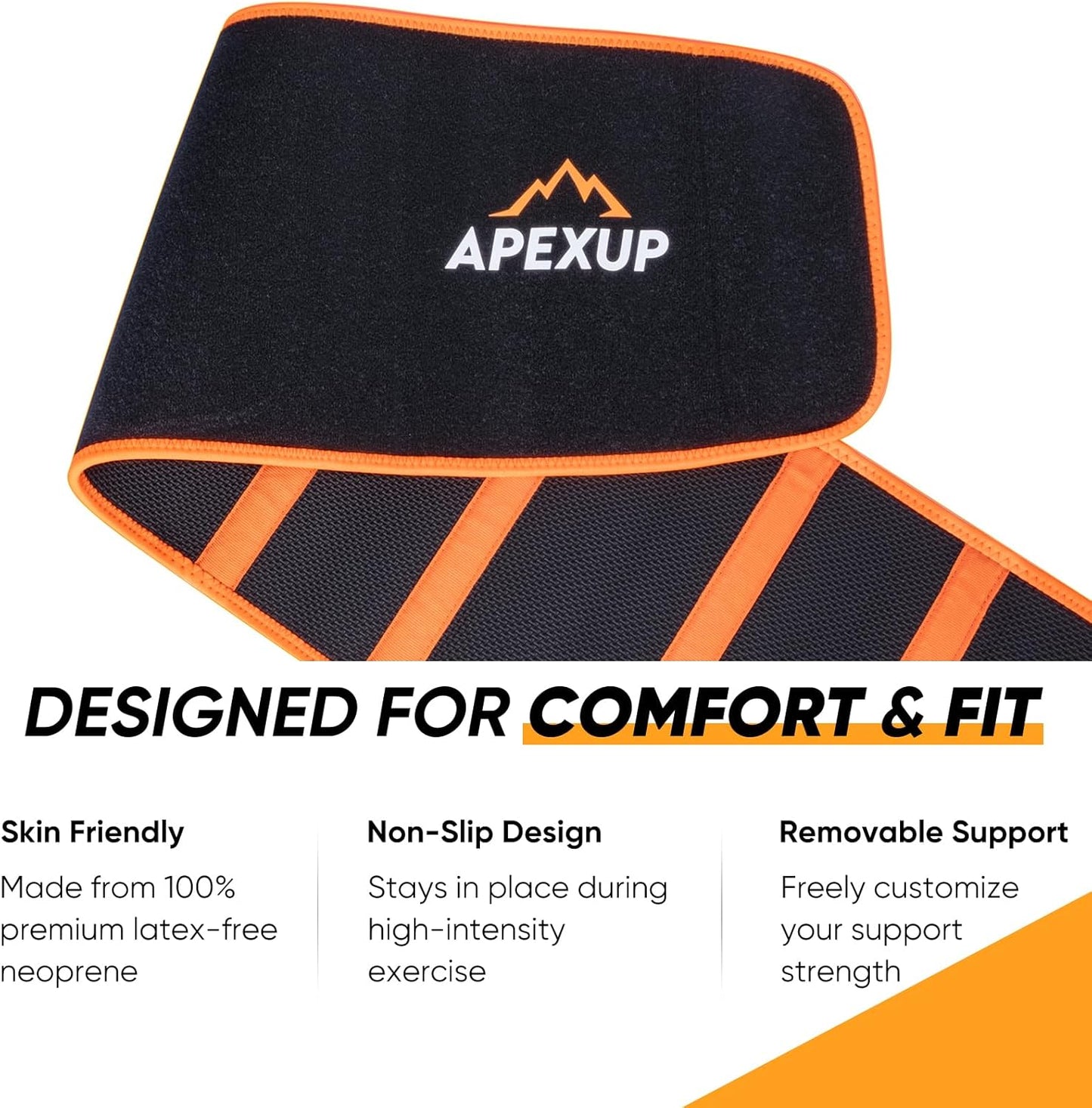 APEXUP Sweat Waist Trainer for Women and Men, Neoprene Waist Trimmer Belt Slimming Sweat Band with Removable Lumbar Support