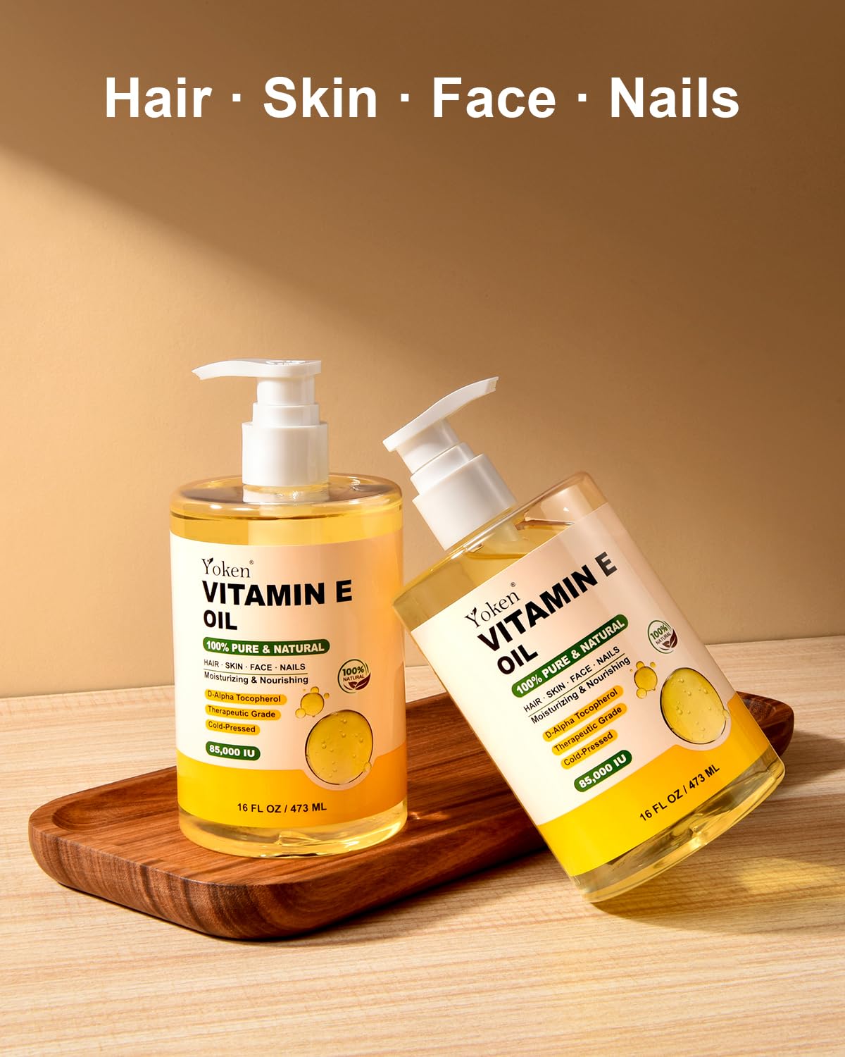 Yoken Vitamin E Oil 16 Fl Oz Organic Vitamin E Oil for Skin 85,000 IU Bulk Vitamine oils for Scars Hair,Face,Nail,Cold Pressed Hexane Free Formula Liquid Perfect Scalp Care Bath and Body oils