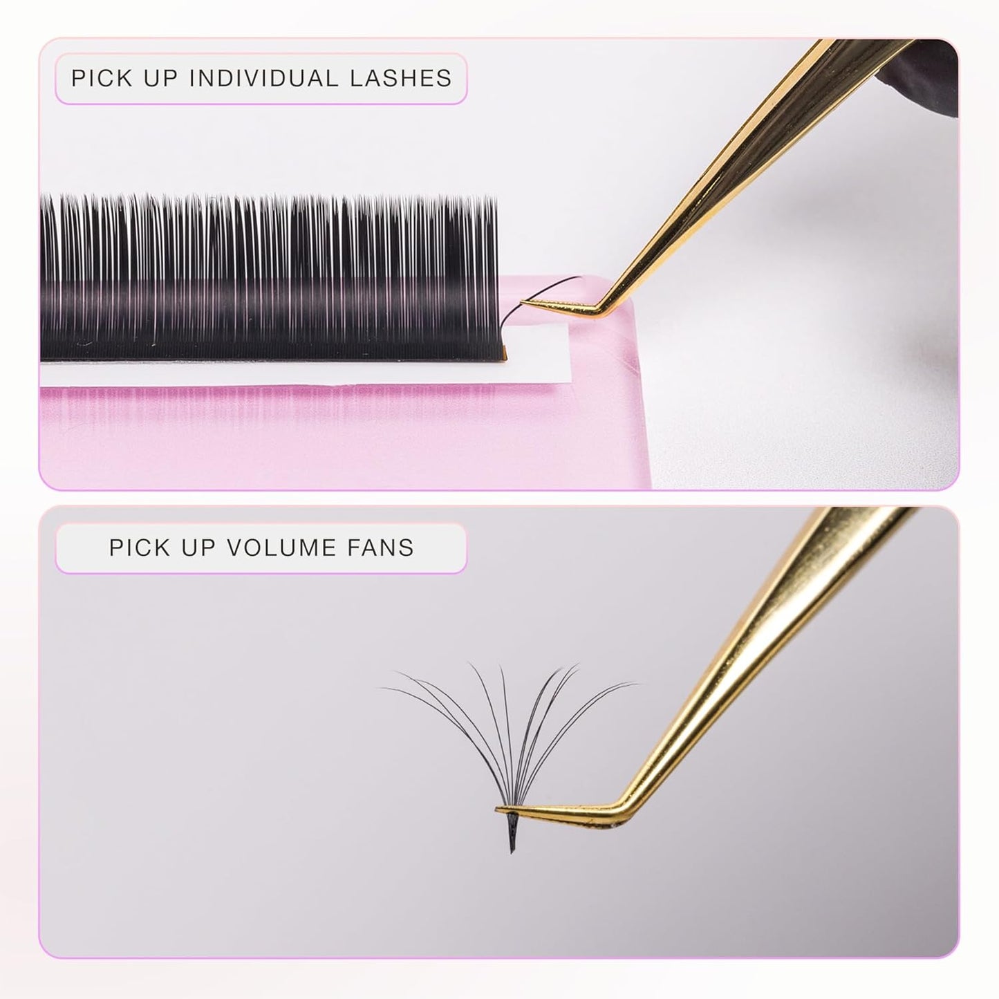 Curacoro Lash Tweezer - Professional & Precision Fiber Tip Grip Lash Tweezers for Eyelash Extensions, Multi Shapes & Purposes Tweezers for Volume, Isolation & Classic Lashes (Gold, All The Fluff)