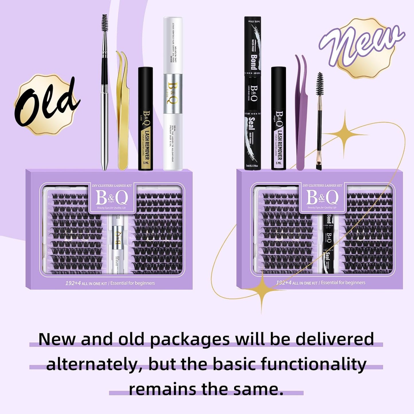 B&Qaugen Lash Extension Kit 192 PCS Eyelash Extension Kit D Curl Lash Clusters Kit Wispy Individual Lash Kit DIY Lash Extension Kit with Lash Glue and Remover Applications (B05+B06, Kit)