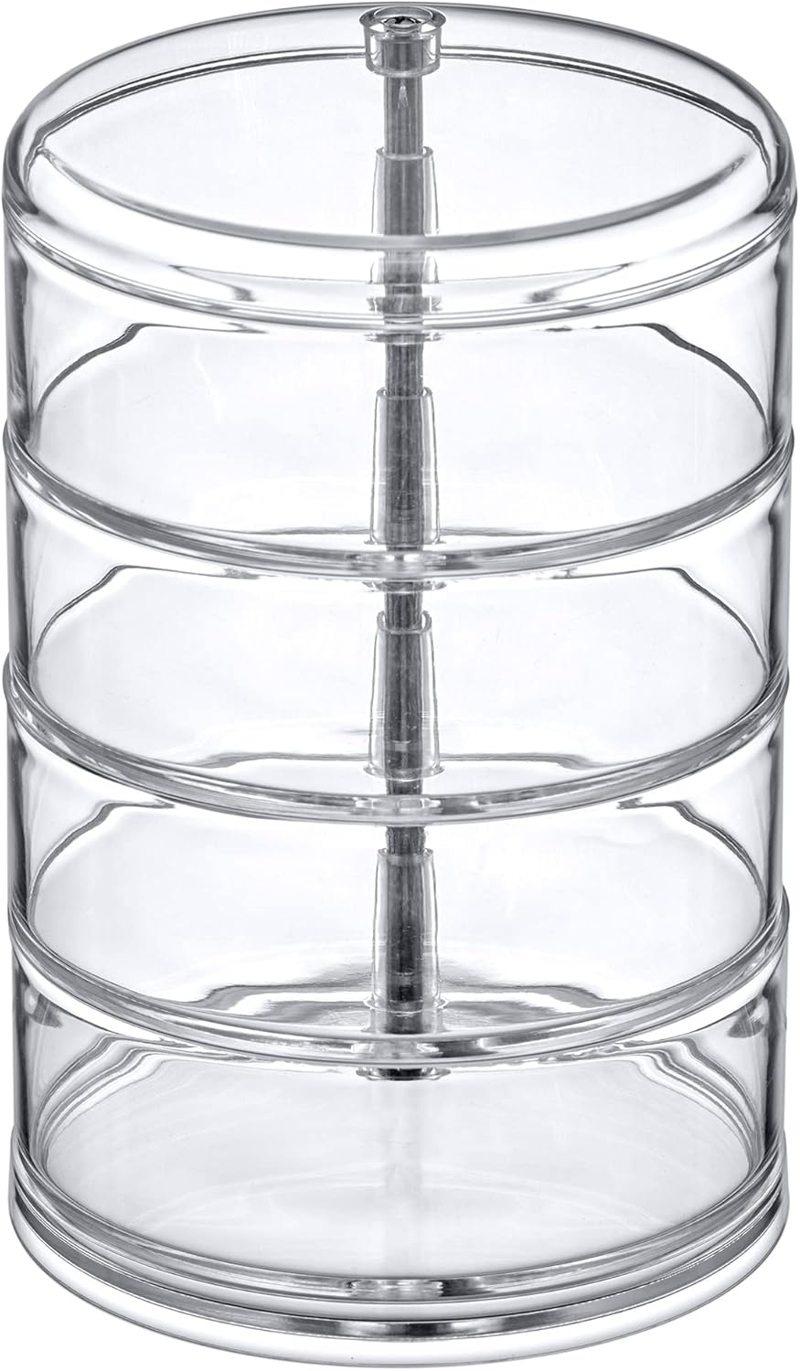 Amazing Abby - Inspire - 4-Tier Acrylic Hair Accessories Organizer with Lid, Plastic Jewelry Holder, Rotating Makeup Accessories Container, Beauty Supply Storage, Clear, Round (4.5" Dia.)