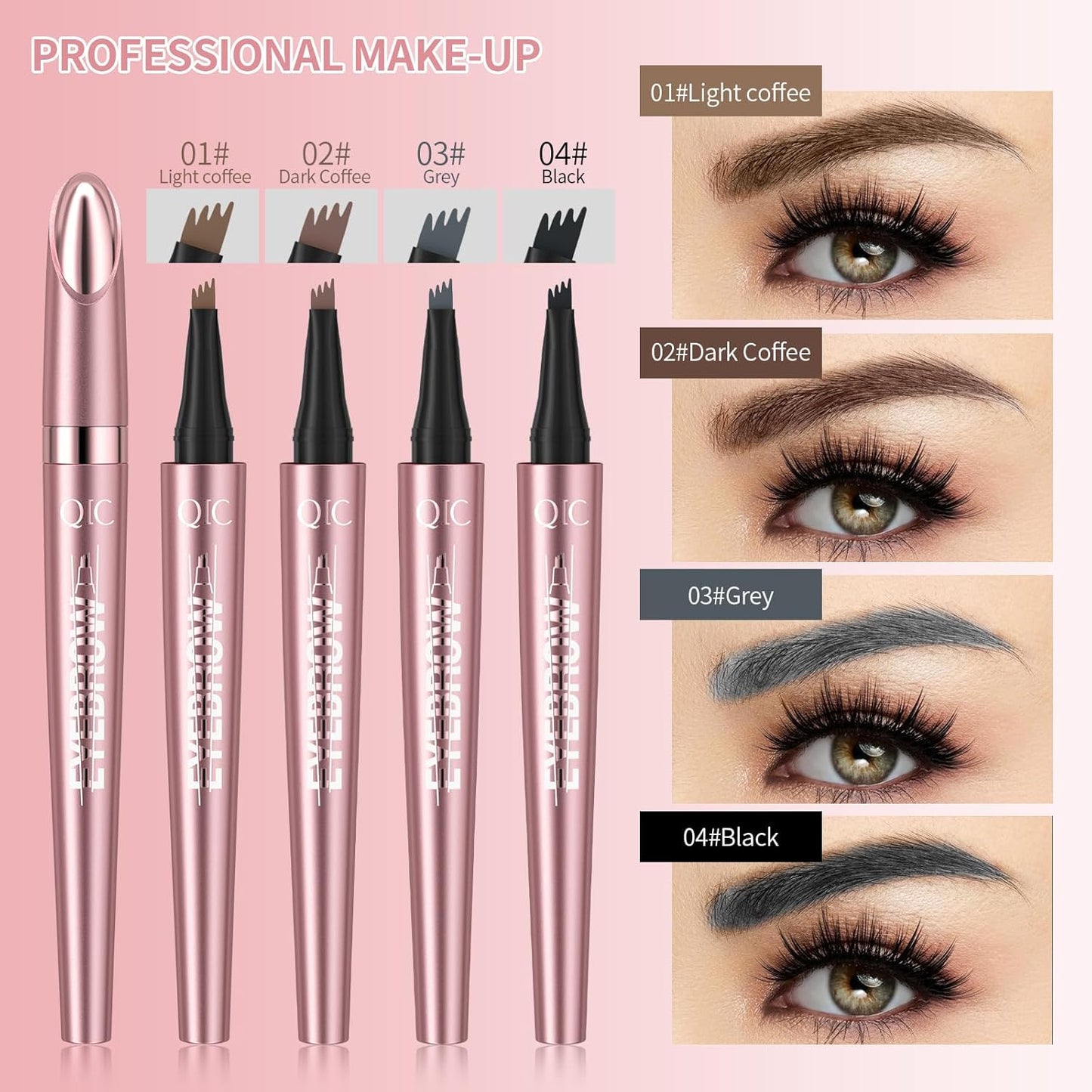 Eyebrow Pencils for Women - Microblading Eyebrow Pencil with Precise 4-Fork-Tip Waterproof Eyebrow Pen Smudge-Proof Eye Brow Pencils Create Natural Hair-Like Brows, Last All-Day, Gray