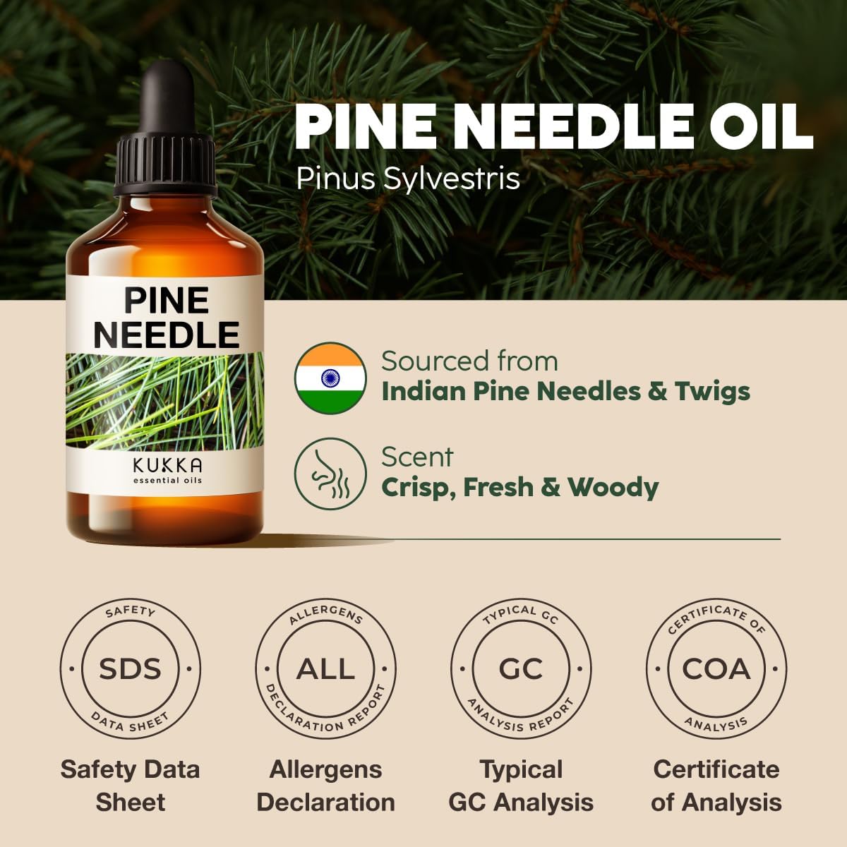 Kukka Pine Essential Oil for Diffuser - 4 Fl Oz - Pine Oil, Woody Scent, for Candle, DIY Soap Making Scents