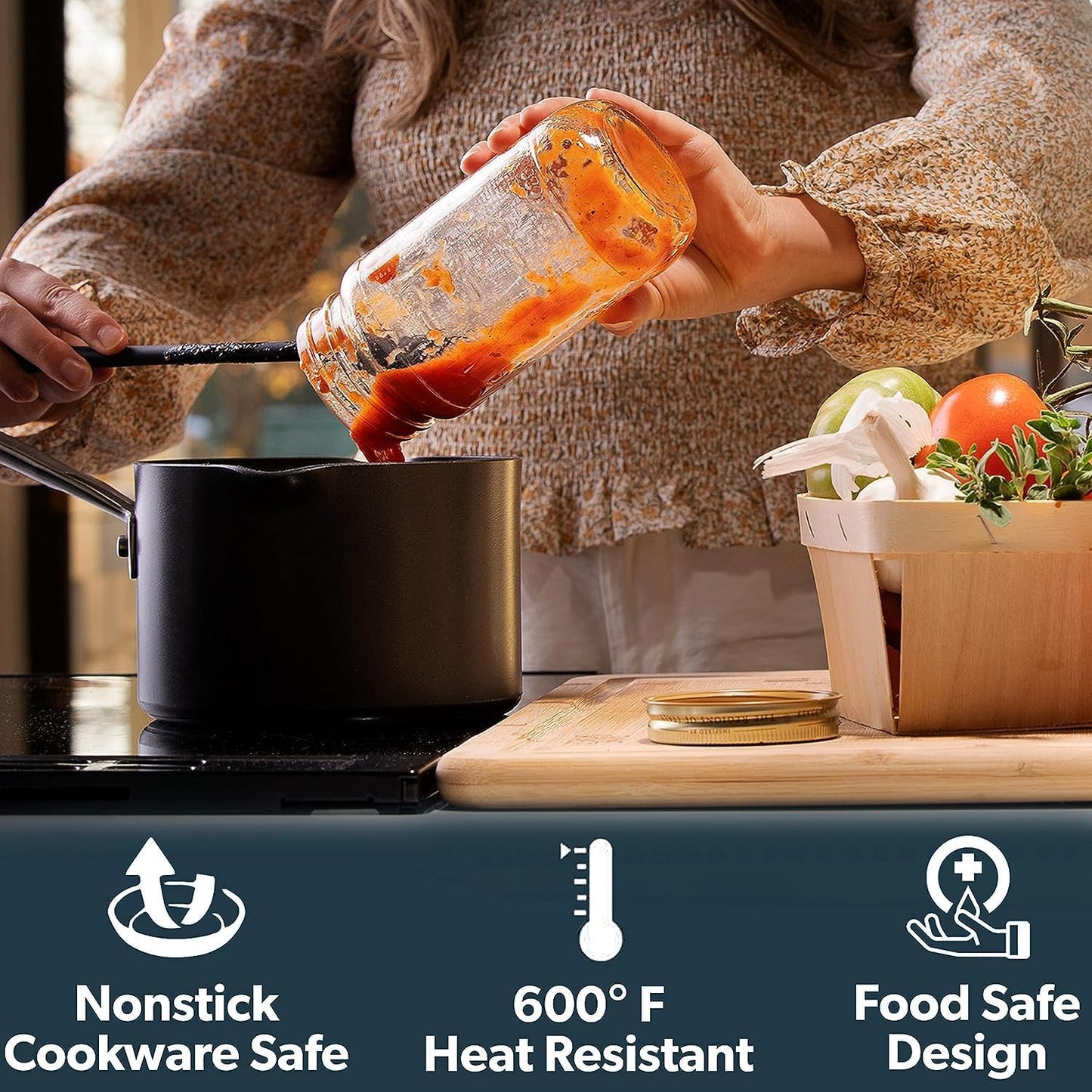 DI ORO Silicone Jar Spatulas for Scraping - Rubber Spatulas Silicone Heat Resistant - Kitchen Spatulas Nonstick Cookware Safe - Silicone Utensil Set for Blenders, Mixing, Baking, & Makeup (5pc, Clay)