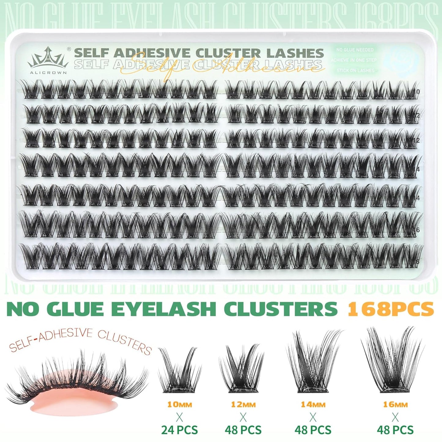 Self Adhesive Eyelash Clusters 168Pcs No Glue Lash Clusters Pre-glued Wispy Lash Extensions Self Adhesive Eyelashes Extensions Press on Individual Lash Extensions 10MM-16MM