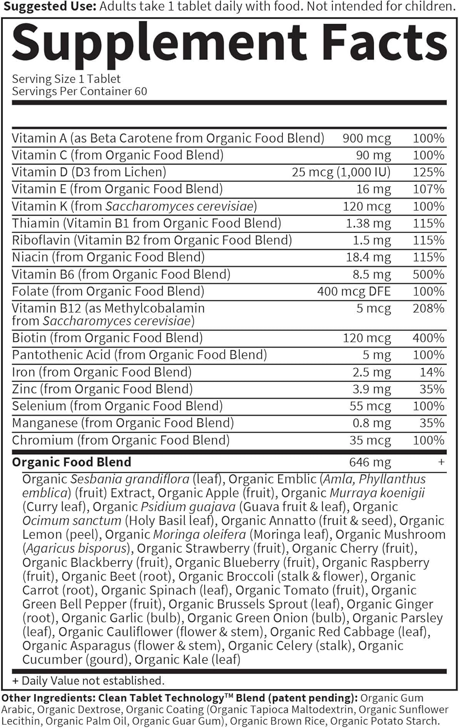 Garden of Life Organics Multivitamin for Women - Women's Once Daily Multi - Whole Food Multi with Iron, Biotin, Vegan Organic Womens Multivitamin for Health, Energy Hair Skin and Nails, 60 Tablets