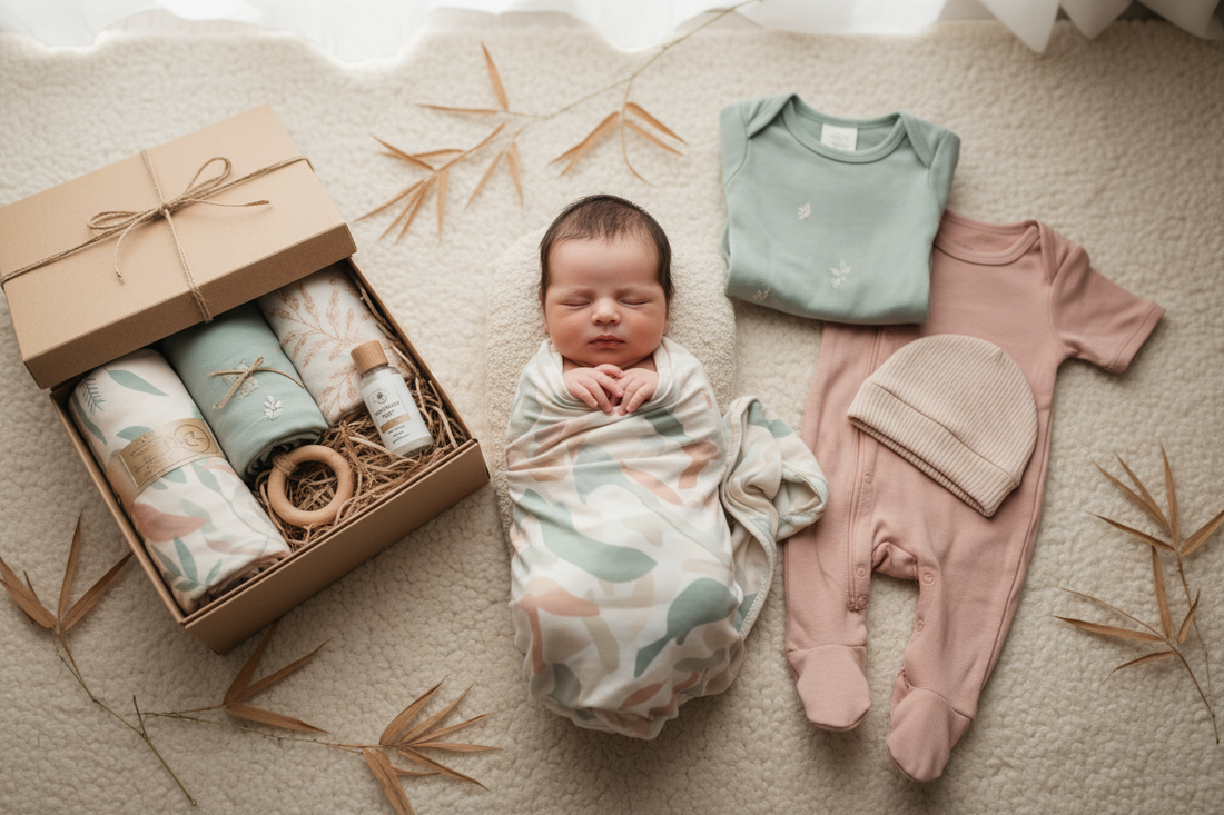 Cozy Newborn Comfort: Bamboo Clothing, Swaddles, and Starter Gift Sets