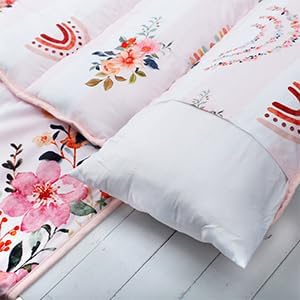 Toddler Nap Mat with Removable Pillow and Soft Dot Minky Blanket Pea Pod Kids Rainbow Floral Napping Mats Extra Large Rolled Slumber Bags for Girls Preschool, Daycare, 22.9 x 51.2inches Ages 3-7 Years