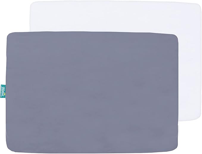 Pack and Play Sheets and Waterproof Pack n Play Mattress Protector Pad Cover 4 Pack Set, Ultra Soft Pack n Play Mattresses Sheets Compatible with Graco Pack n Play, Grey&White