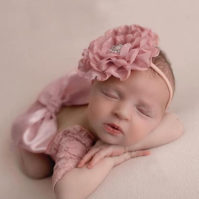 Newborn Girl Photography Outfits, Backless Lace Romper with Flower Headband Photo Props, Baby Girl Photoshoot Outfits